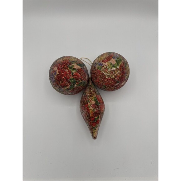 Vtg Set Of 3 Christmas Sugar Coated Ornaments Made In Philippines Fruit Flower - Picture 2 of 4